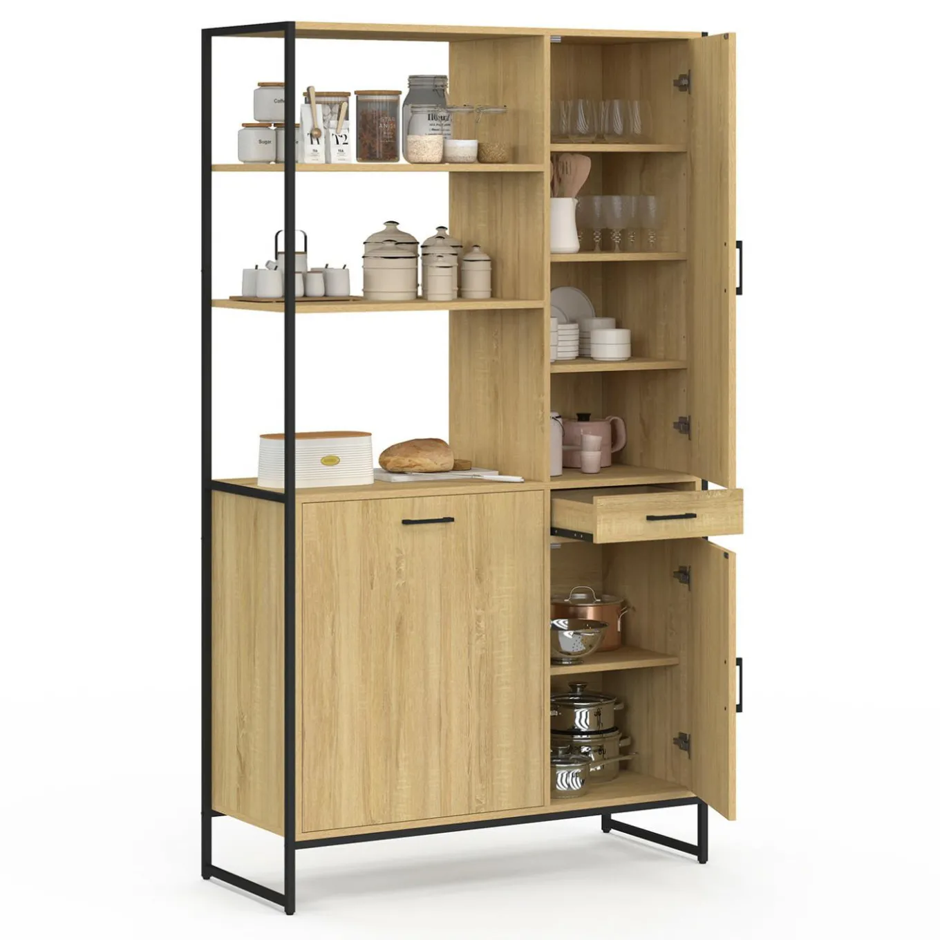 IDMarket Buffet de cuisine avec colonne de rangement 3 portes design industriel* Buffets De Cuisine