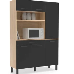 IDMarket Buffet de cuisine avec rangement 120 cm façon hêtre et noir* Meubles Tiroirs|Meubles Hauts