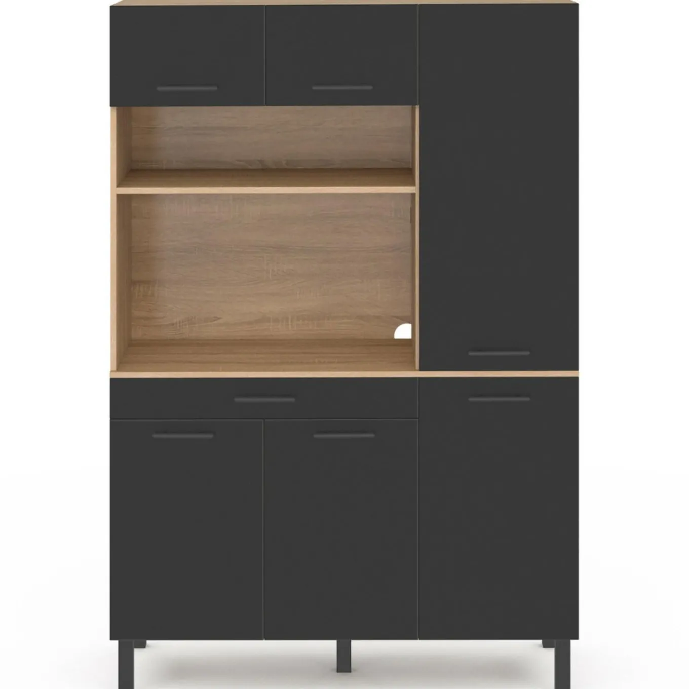 IDMarket Buffet de cuisine avec rangement 120 cm façon hêtre et noir* Meubles Tiroirs|Meubles Hauts