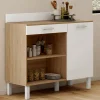 IDMarket Buffet de cuisine bas 100 cm bois façon hêtre et blanc plan de travail H.83 cm* Meubles Tiroirs|Meubles Bas