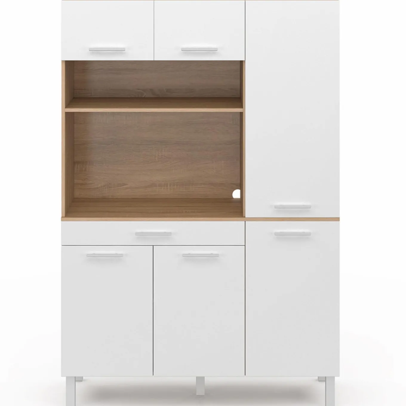 IDMarket Buffet de cuisine blanc et façon hêtre avec 6 portes + tiroir* Meubles Tiroirs|Meubles Hauts