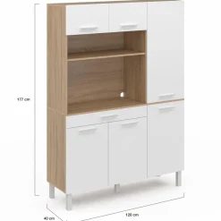 IDMarket Buffet de cuisine blanc et façon hêtre avec 6 portes + tiroir* Meubles Tiroirs|Meubles Hauts