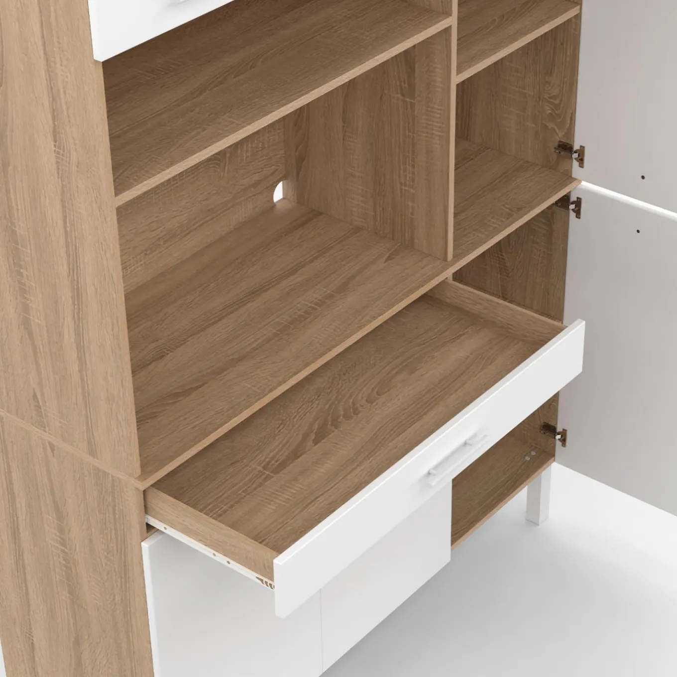 IDMarket Buffet de cuisine blanc et façon hêtre avec 6 portes + tiroir* Meubles Tiroirs|Meubles Hauts