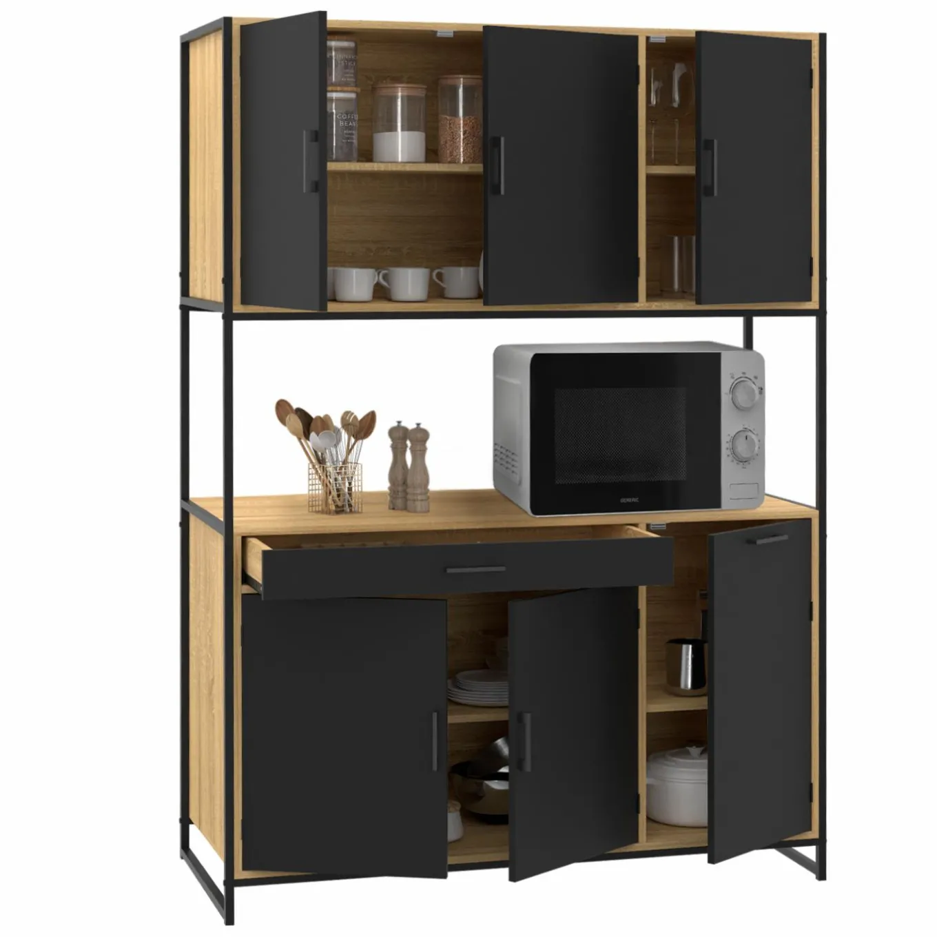 IDMarket Buffet de cuisine industriel 120 cm avec 6 portes* Meubles Tiroirs|Meubles Hauts