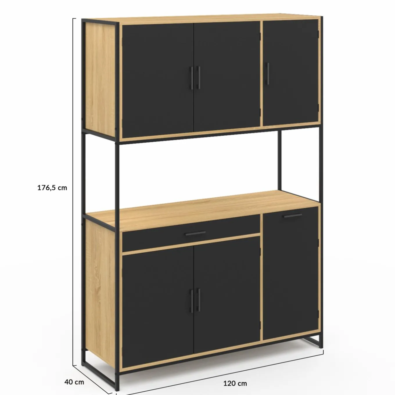 IDMarket Buffet de cuisine industriel 120 cm avec 6 portes* Meubles Tiroirs|Meubles Hauts