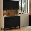 IDMarket Buffet de cuisine noir et bois 120 cm* Meubles Tiroirs|Meubles Hauts
