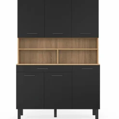 IDMarket Buffet de cuisine noir et bois 120 cm* Meubles Tiroirs|Meubles Hauts