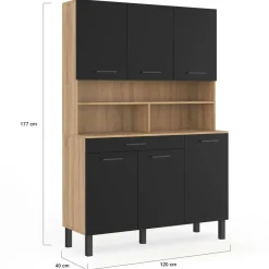 IDMarket Buffet de cuisine noir et bois 120 cm* Meubles Tiroirs|Meubles Hauts