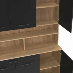 IDMarket Buffet de cuisine noir et bois 120 cm* Meubles Tiroirs|Meubles Hauts
