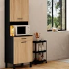 IDMarket Buffet de cuisine vaisselier noir et bois façon hêtre 60 cm* Meubles Tiroirs|Meubles Hauts