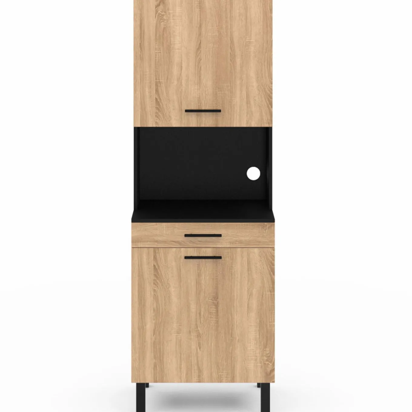 IDMarket Buffet de cuisine vaisselier noir et bois façon hêtre 60 cm* Meubles Tiroirs|Meubles Hauts