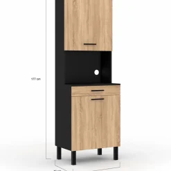 IDMarket Buffet de cuisine vaisselier noir et bois façon hêtre 60 cm* Meubles Tiroirs|Meubles Hauts