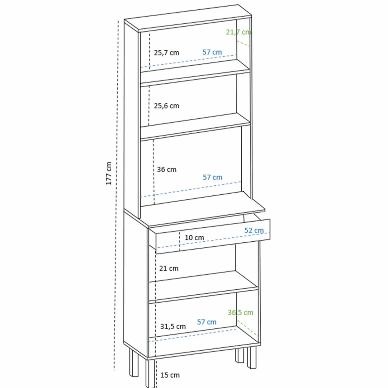 IDMarket Buffet de cuisine vaisselier noir et bois façon hêtre 60 cm* Meubles Tiroirs|Meubles Hauts