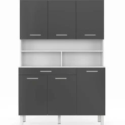 IDMarket Buffet de cuisine vaisselier gris et blanc 120 cm* Meubles Tiroirs|Collection Design