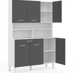 IDMarket Buffet de cuisine vaisselier gris et blanc 120 cm* Meubles Tiroirs|Collection Design
