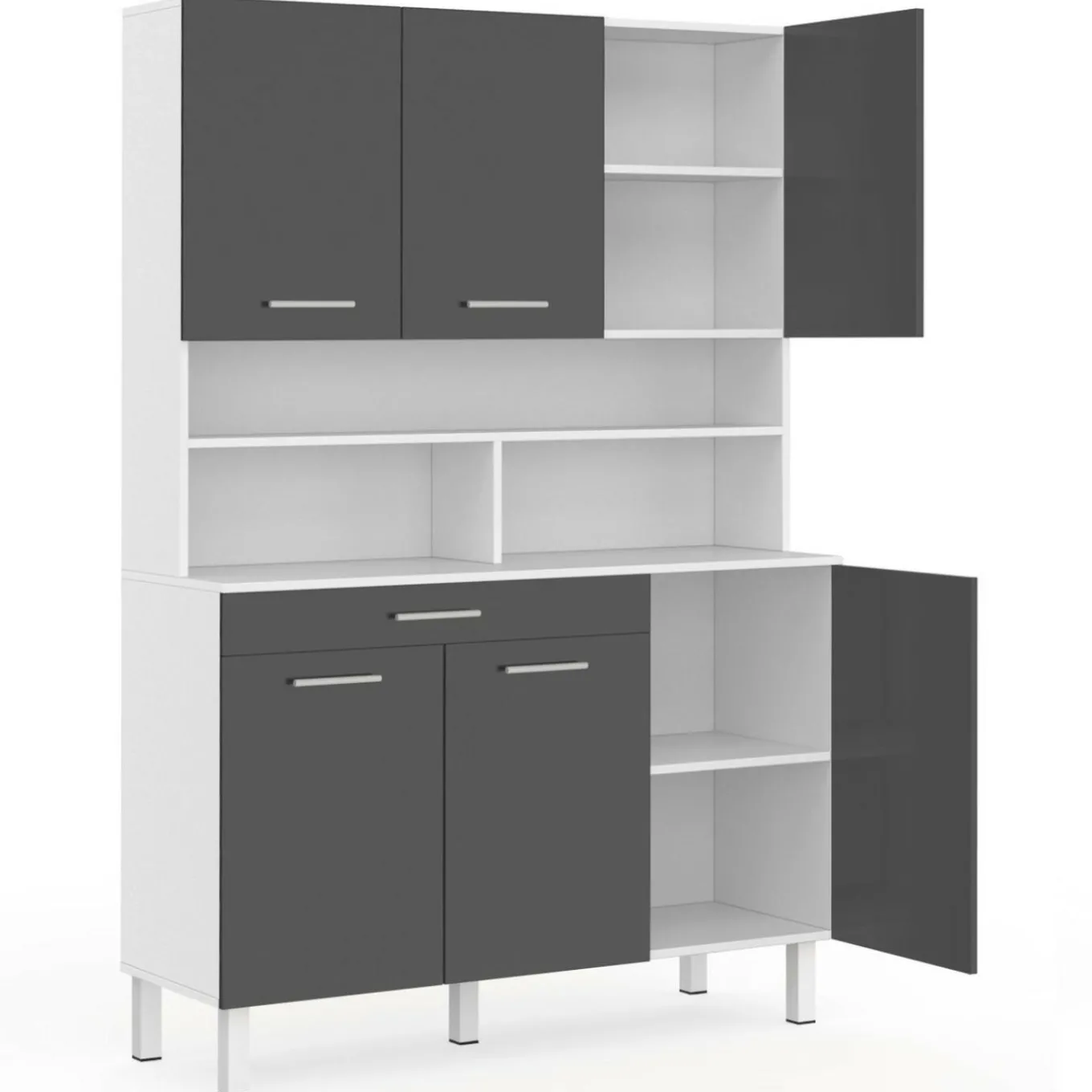 IDMarket Buffet de cuisine vaisselier gris et blanc 120 cm* Meubles Tiroirs|Collection Design