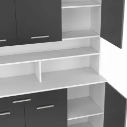 IDMarket Buffet de cuisine vaisselier gris et blanc 120 cm* Meubles Tiroirs|Collection Design