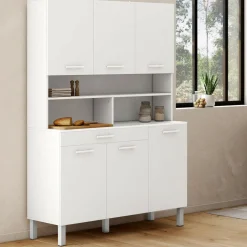 IDMarket Buffet de cuisine vaisselier blanc brillant 120 cm* Meubles Tiroirs|Meubles De Cuisine Avec Plan De Travail