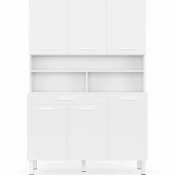 IDMarket Buffet de cuisine vaisselier blanc brillant 120 cm* Meubles Tiroirs|Meubles De Cuisine Avec Plan De Travail