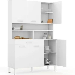 IDMarket Buffet de cuisine vaisselier blanc brillant 120 cm* Meubles Tiroirs|Meubles De Cuisine Avec Plan De Travail