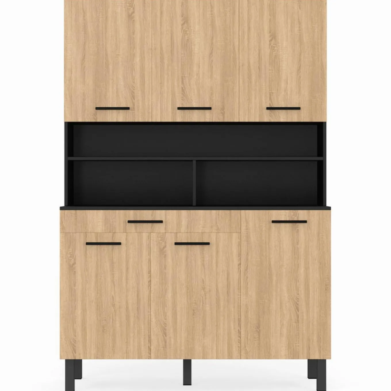 IDMarket Buffet de cuisine vaisselier noir et bois façon hêtre 120 cm* Meubles Tiroirs|Collection Contemporaine