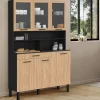 IDMarket Buffet de cuisine vaisselier 120 cm 6 placards + tiroir noir et bois façon hêtre* Meubles Tiroirs|Meubles Hauts