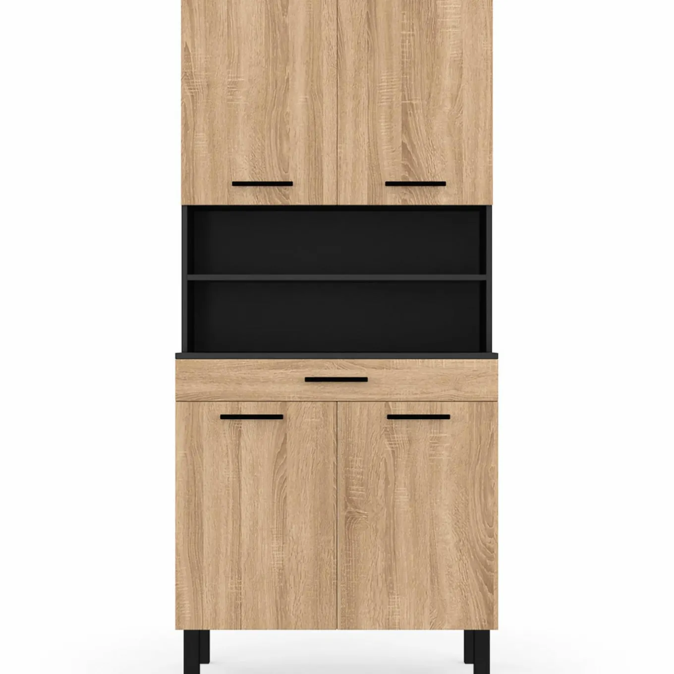 IDMarket Buffet de cuisine vaisselier noir et bois façon hêtre 80 cm* Meubles Tiroirs|Meubles Hauts