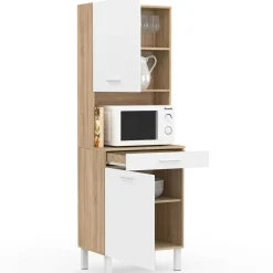 IDMarket Buffet de cuisine vaisselier blanc et bois façon hêtre 60 cm* Meubles Tiroirs|Meubles Hauts