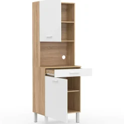 IDMarket Buffet de cuisine vaisselier blanc et bois façon hêtre 60 cm* Meubles Tiroirs|Meubles Hauts