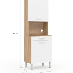 IDMarket Buffet de cuisine vaisselier blanc et bois façon hêtre 60 cm* Meubles Tiroirs|Meubles Hauts