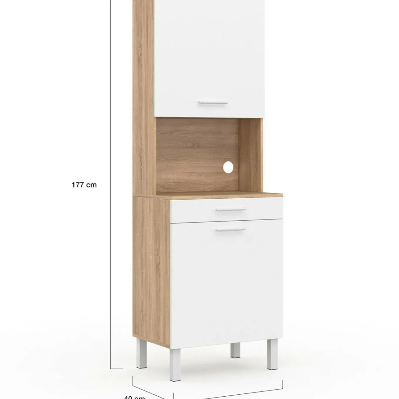 IDMarket Buffet de cuisine vaisselier blanc et bois façon hêtre 60 cm* Meubles Tiroirs|Meubles Hauts