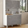 IDMarket Buffet de cuisine vaisselier effet béton et blanc 120 cm* Meubles Tiroirs|Meubles De Cuisine Avec Plan De Travail