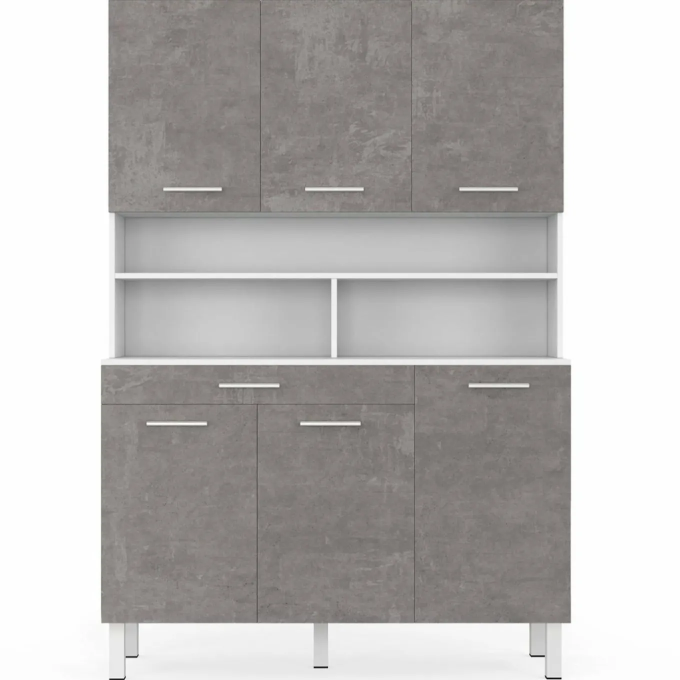 IDMarket Buffet de cuisine vaisselier effet béton et blanc 120 cm* Meubles Tiroirs|Meubles De Cuisine Avec Plan De Travail