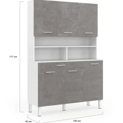 IDMarket Buffet de cuisine vaisselier effet béton et blanc 120 cm* Meubles Tiroirs|Meubles De Cuisine Avec Plan De Travail