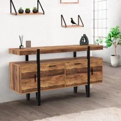 IDMarket Buffet de salon industriel 4 portes bois et noir* Collection Vintage|Buffets