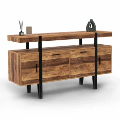 IDMarket Buffet de salon industriel 4 portes bois et noir* Collection Vintage|Buffets