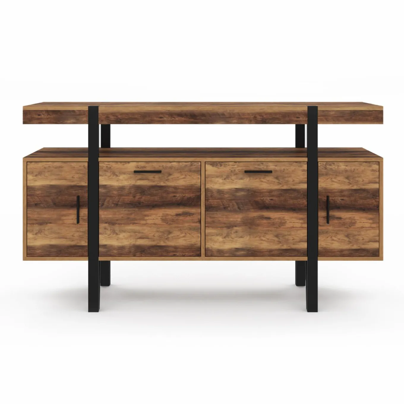 IDMarket Buffet de salon industriel 4 portes bois et noir* Collection Vintage|Buffets