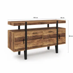IDMarket Buffet de salon industriel 4 portes bois et noir* Collection Vintage|Buffets