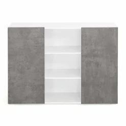 IDMarket Buffet effet béton et blanc 2 portes* Collection Design|Collection Contemporaine