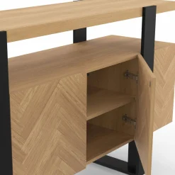 IDMarket Buffet effet chevrons et noir avec 4 portes 140 cm* Meubles En Bois|Collection Design