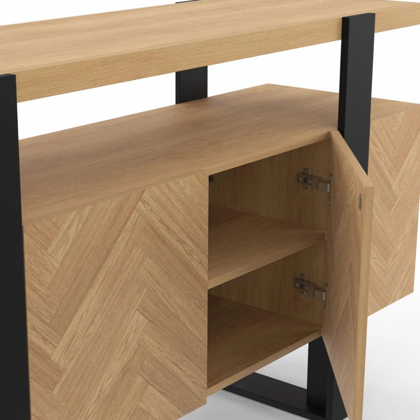 IDMarket Buffet effet chevrons et noir avec 4 portes 140 cm* Meubles En Bois|Collection Design