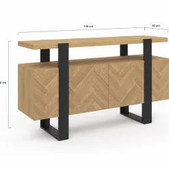 IDMarket Buffet effet chevrons et noir avec 4 portes 140 cm* Meubles En Bois|Collection Design