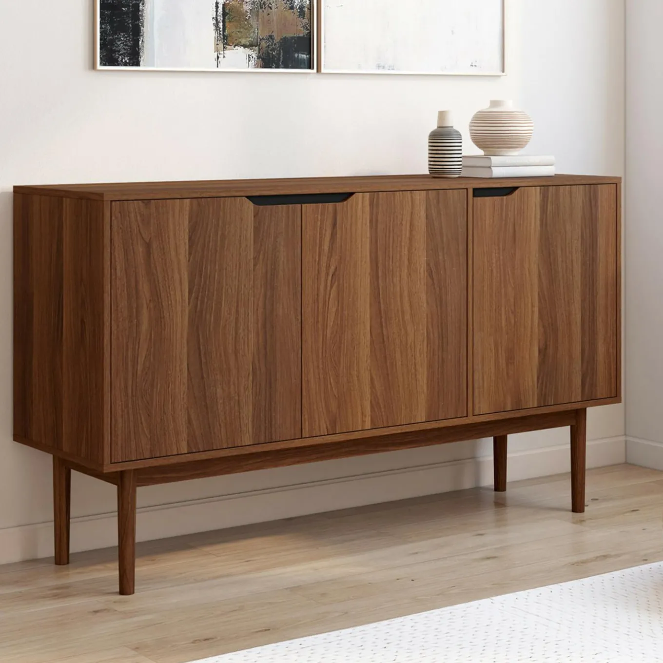 IDMarket Buffet en bois 140 cm vintage avec 3 portes effet noyer* Collection Vintage|Buffets