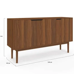 IDMarket Buffet en bois 140 cm vintage avec 3 portes effet noyer* Collection Vintage|Buffets