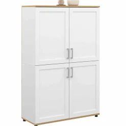 IDMarket Buffet haut blanc et bois avec 4 portes 125 cm* Buffets|Salon Complet