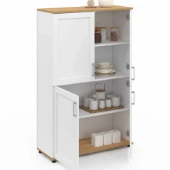IDMarket Buffet haut blanc et bois avec 4 portes 125 cm* Buffets|Salon Complet