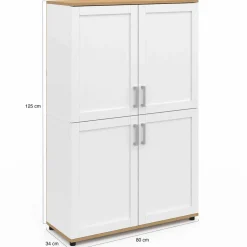 IDMarket Buffet haut blanc et bois avec 4 portes 125 cm* Buffets|Salon Complet