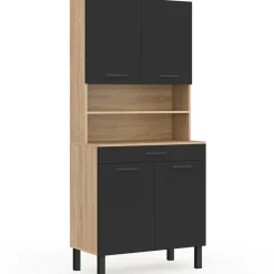 IDMarket Buffet haut de cuisine bois façon hêtre 80 cm 4 portes + tiroir noir* Meubles Tiroirs|Meubles Hauts