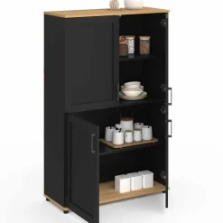 IDMarket Buffet haut noir et bois avec 4 portes 125 cm* Buffets|Salon Complet