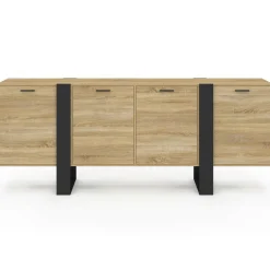 IDMarket Buffet industriel 200 cm enfilade XXL bois et noir* Meubles En Bois|Buffets